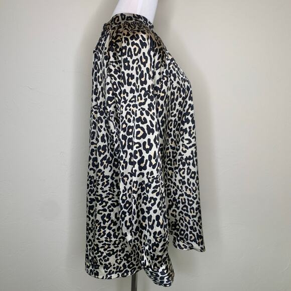 LOFT Leopard Print Silky Blouse Sz Large Petite - Picture 2 of 10